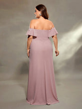 Plus Size Women's Off The Shoulder Ruffle Sleeve V-neck Glitter Waist Floral Decor Mermaid Bridesmaid Dress